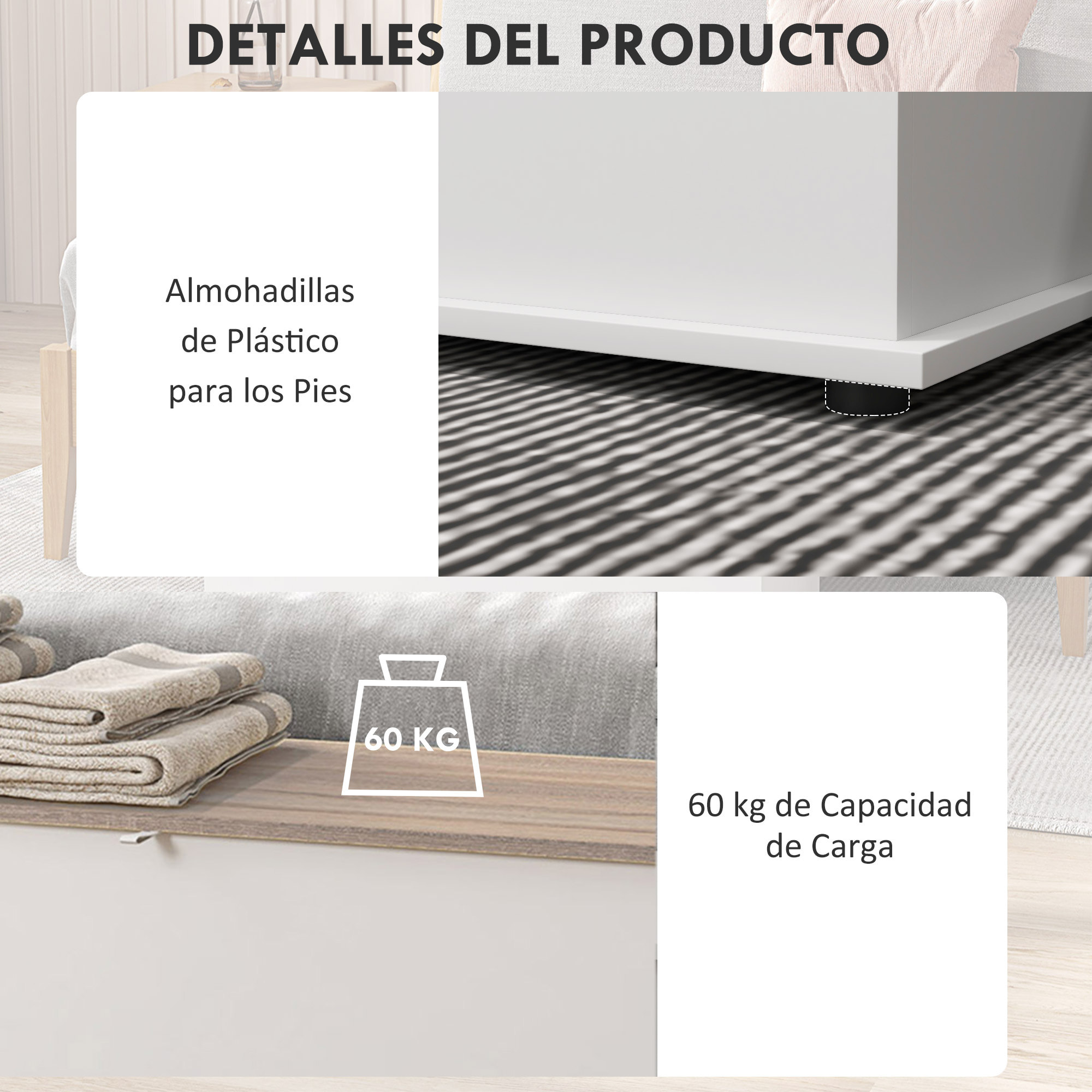 Baúl de Almacenamiento de Madera Arcón de Almacenamiento con Tapa Carga Máx. 60 kg para Dormitorio Salón 100x40x40 cm Natural y Blanco
