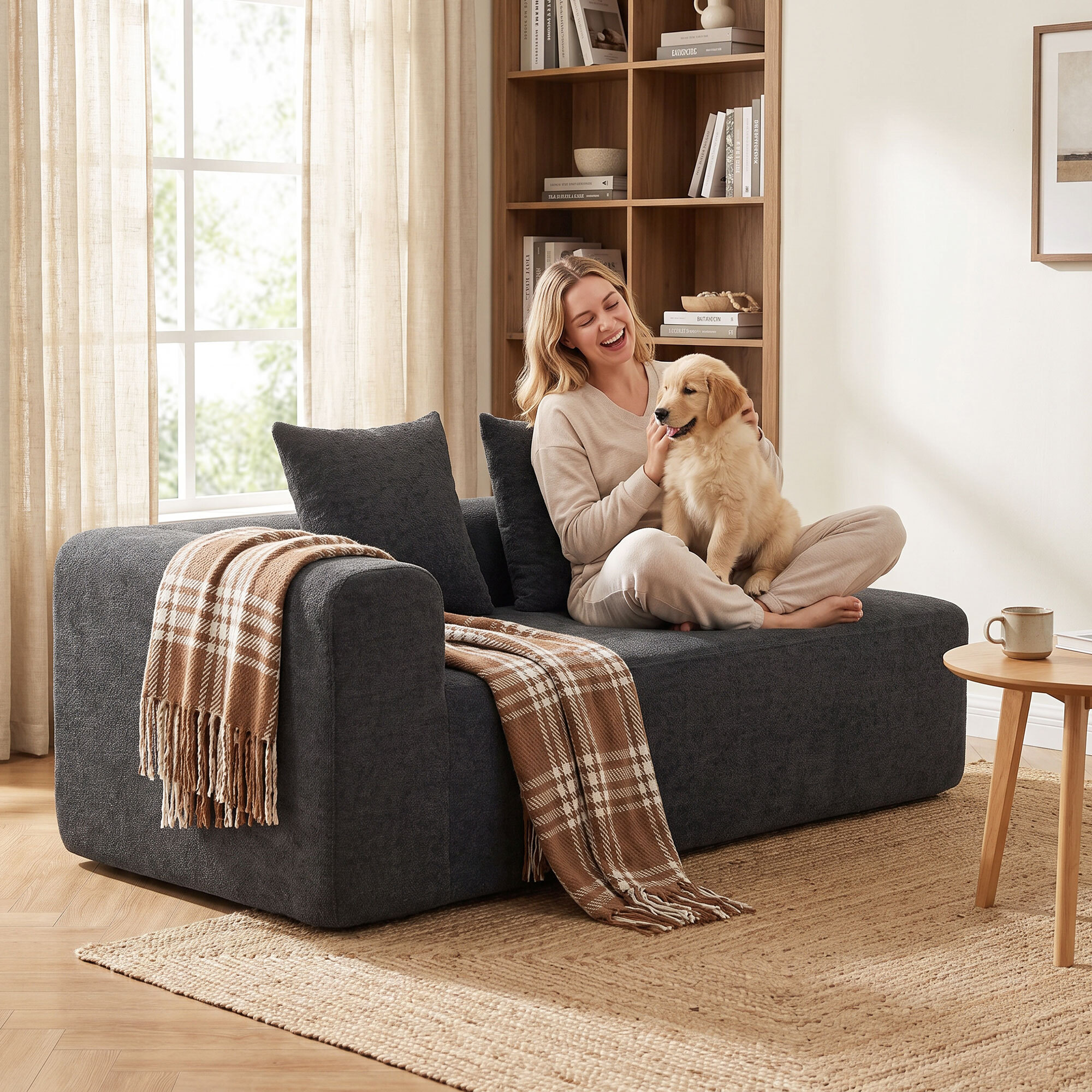 HOMCOM Sofá de 2 Plazas de Chenilla, Sofá de Salón, 2 Almohadas, Asiento con Muelles, No Requiere Montaje, para Dormitorio, Despacho, 171,5x91,5x83 cm, Gris Oscuro