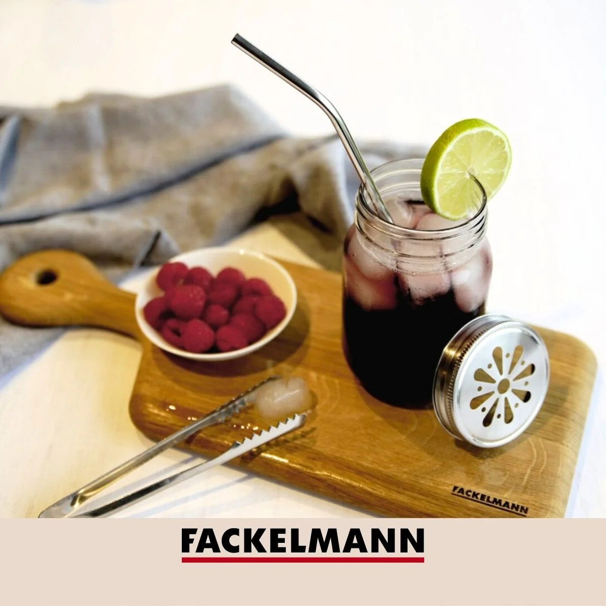 Lot de 4 pailles incurvées en inox avec goupillon 24 cm Fackelmann Bar Concept