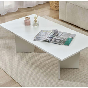 Table basse moderne blanche effet laque - pieds en V MARFA