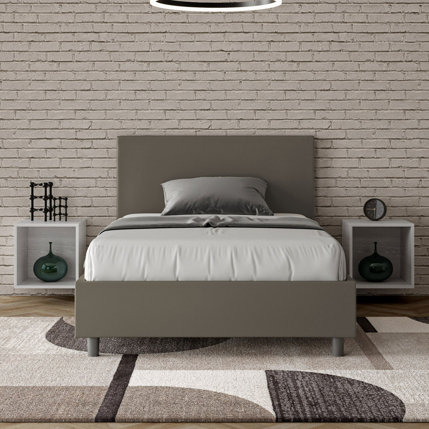 Letto una piazza e mezza contenitore imbottito 120x200 similpelle cappuccino Adele