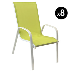 Lot de 8 chaises MARBELLA en textilène vert - aluminium blanc