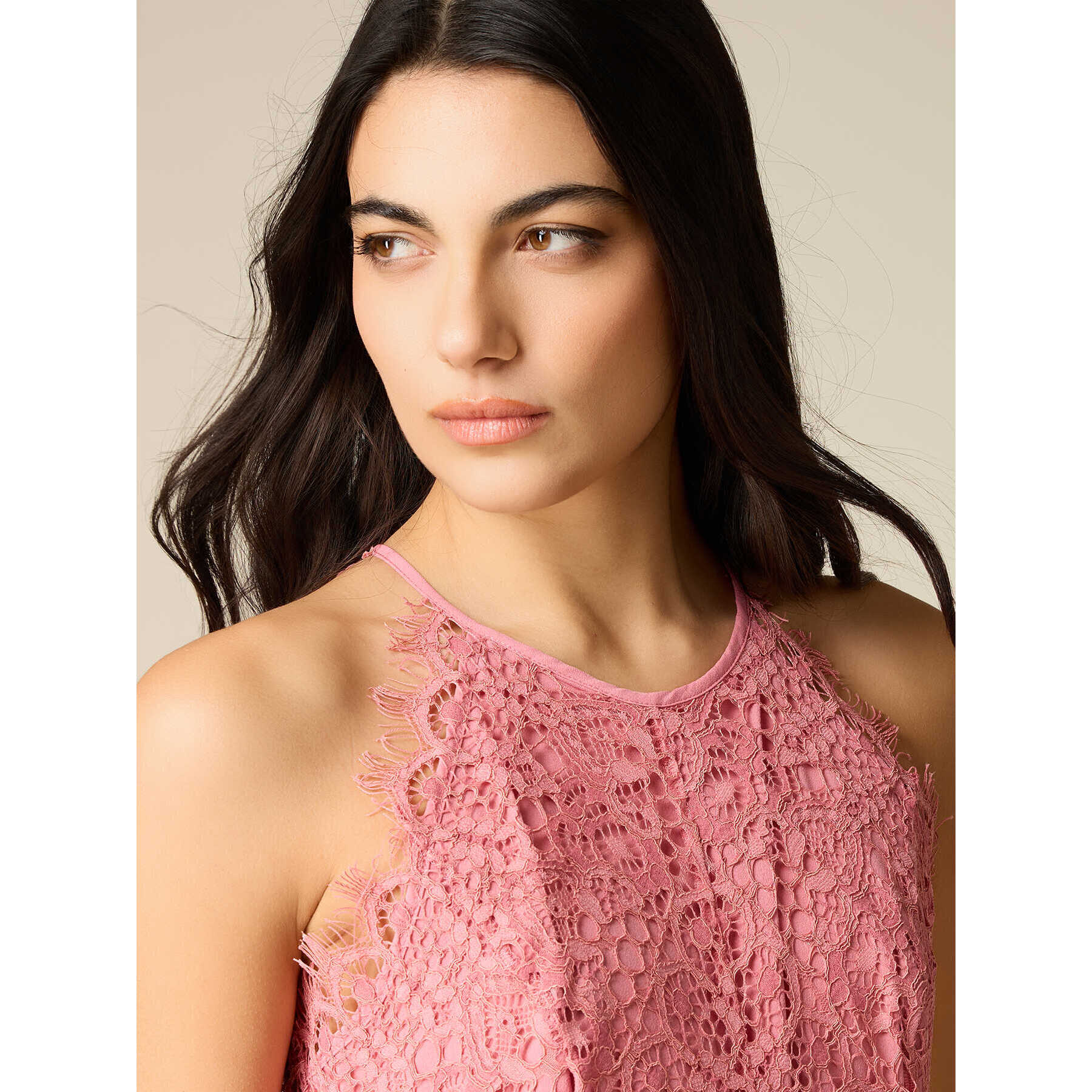 Oltre - Vestito flare midi in pizzo - Rosa