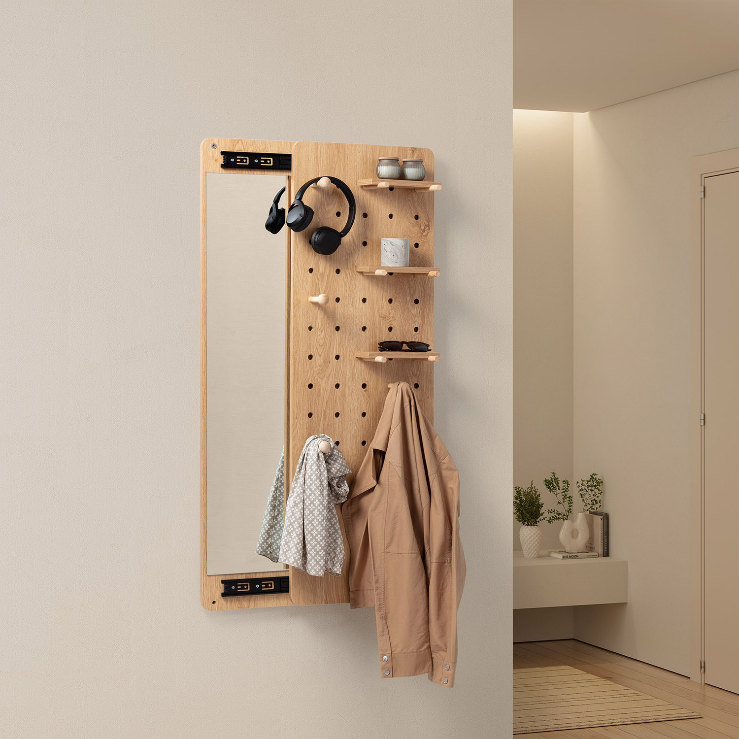 Mueble recibidor con espejo Verona efecto Roble