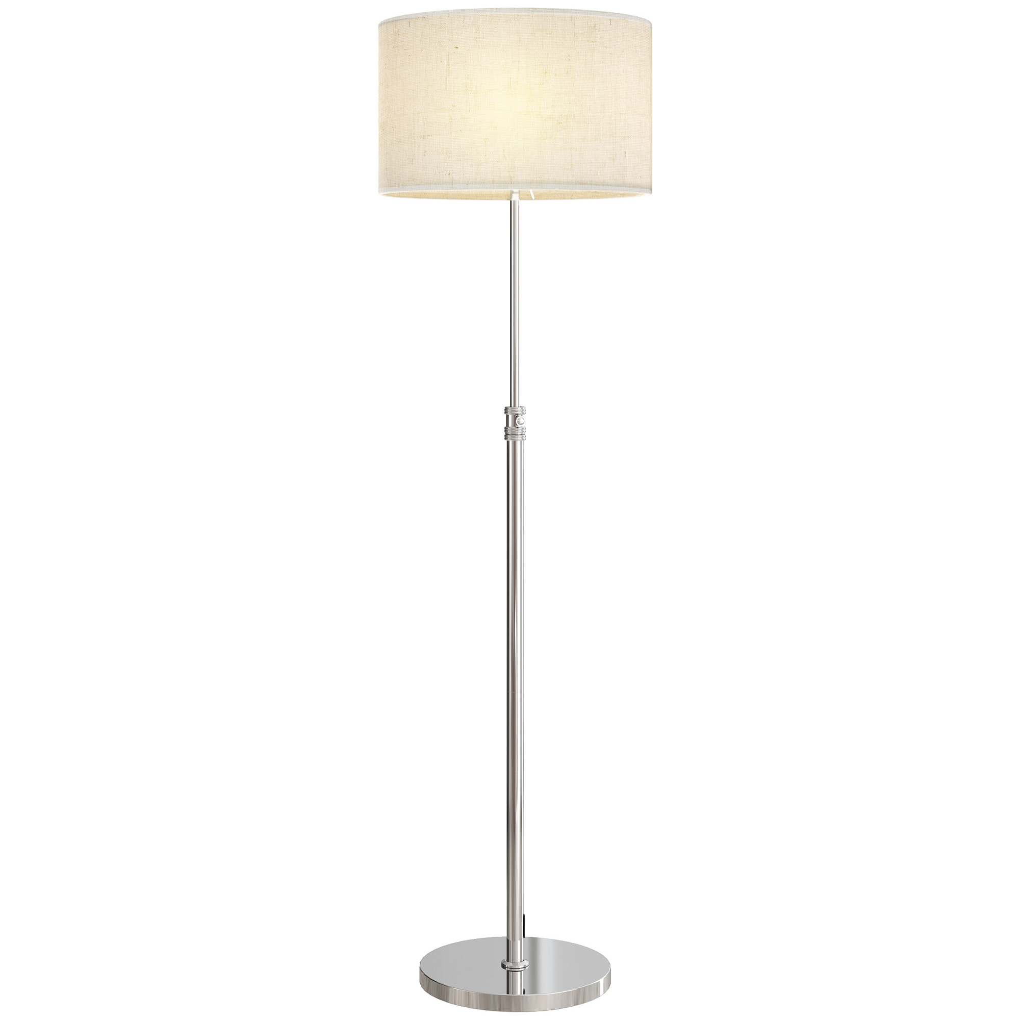 Lampadaire style néo-rétro abat jour lin beige H.133-168 cm réglable avec télécommande métal argenté
