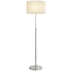 Lampadaire style néo-rétro abat jour lin beige H.133-168 cm réglable avec télécommande métal argenté