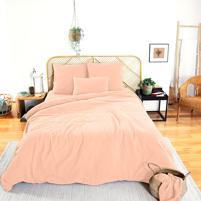 Parure housse de couette 3pcs en gaze de coton 57 fils - pêche