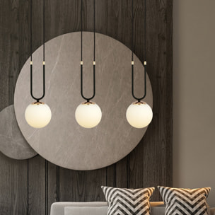Lampada a sospensione GLAM in acciaio nero e vetro opalino