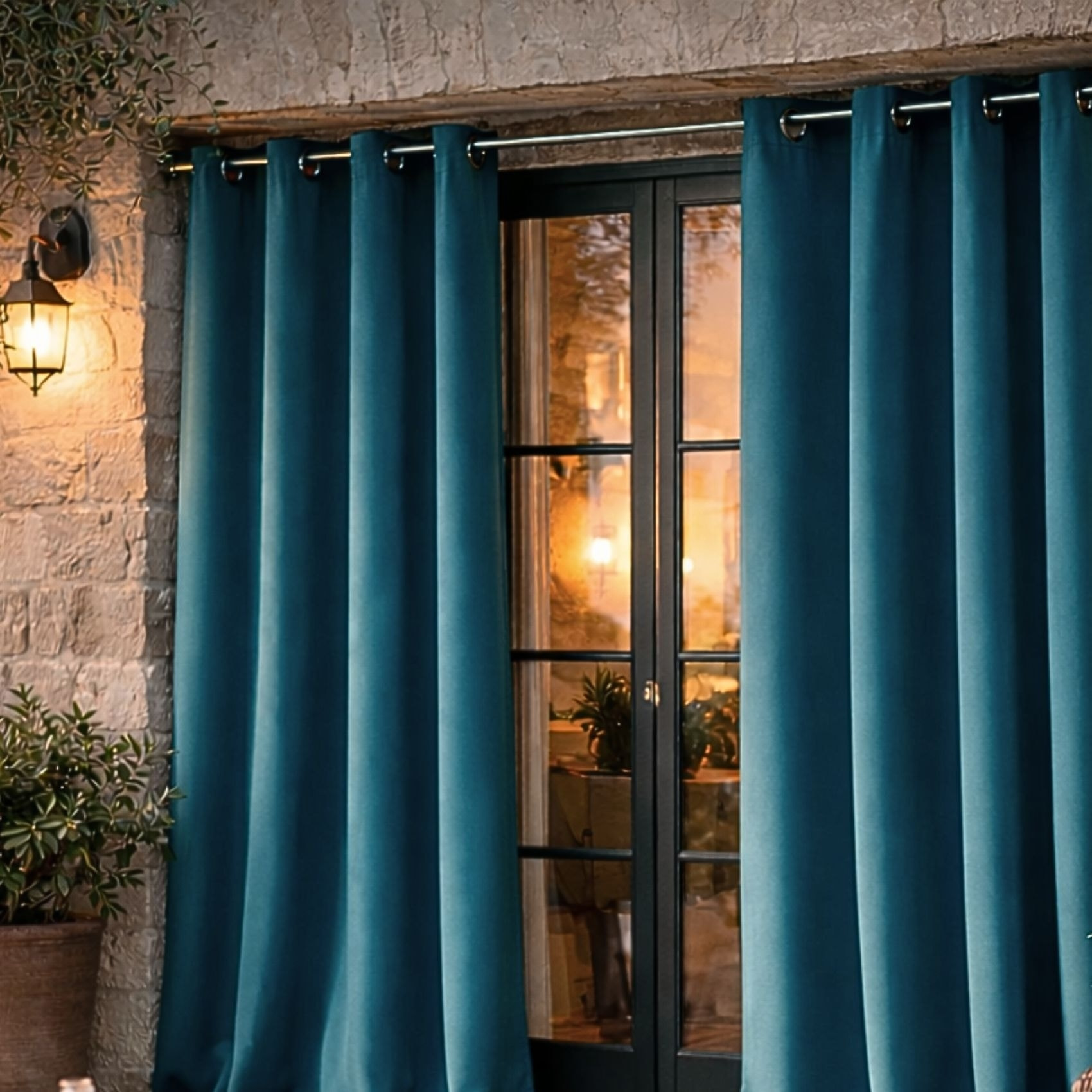 Rideau d'extérieur en tissu déperlant - Bleu Paon