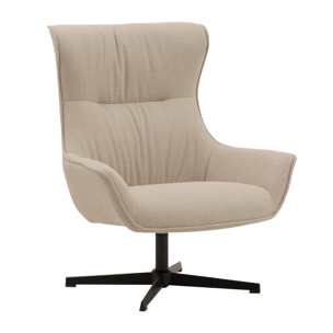 Poltrona girevole RIGA in tessuto beige e base in metallo nero