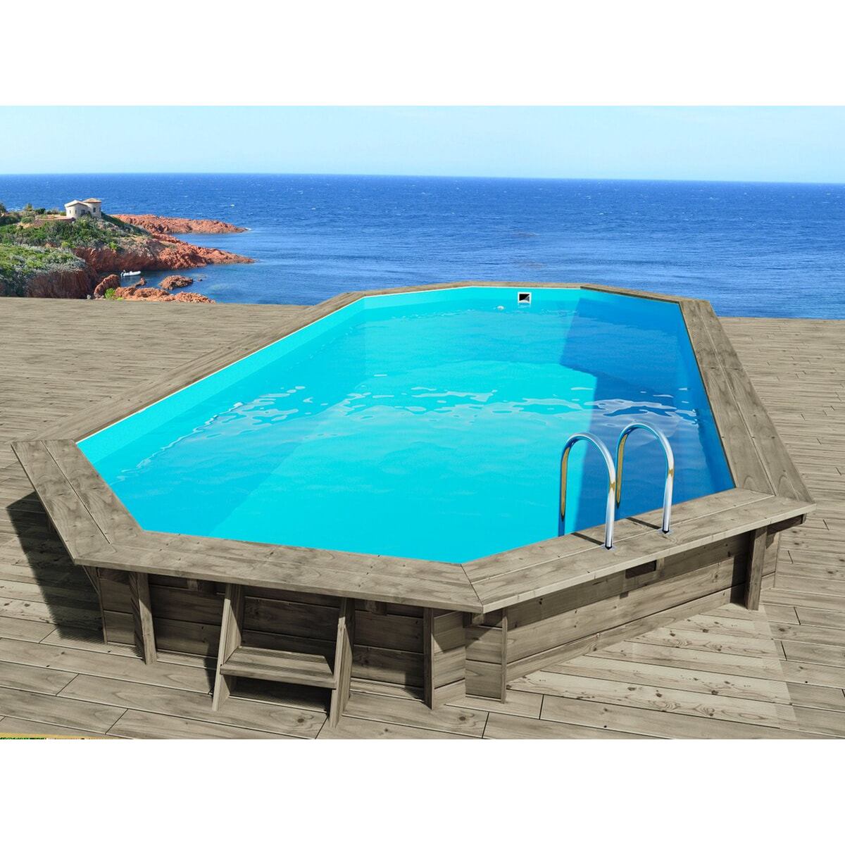 Piscine bois " Sevilla " - 8.57 x 4.57 x 1.45 m + Pompe à chaleur - Puissance 6.1 kW