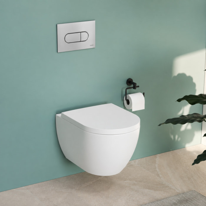 Pack WC suspendu sans bride M60 VortexFlush Round + abattant frein de chute + Bâti support autoportant + Plaque Chromé