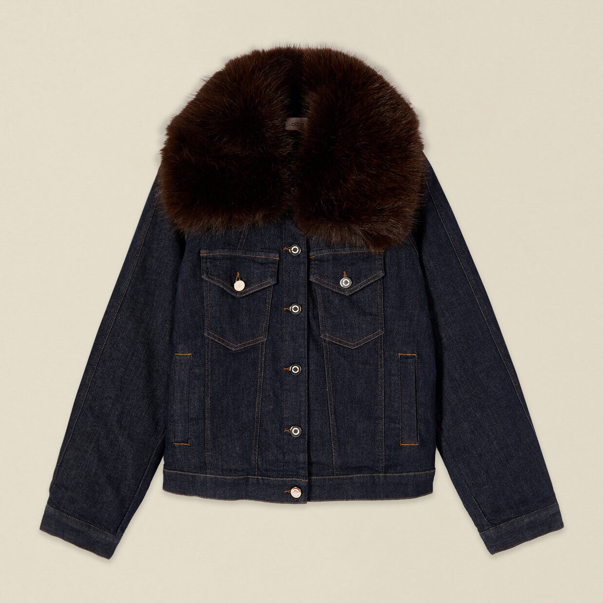 Oltre - Giubbotto in denim con collo peloso - Blu