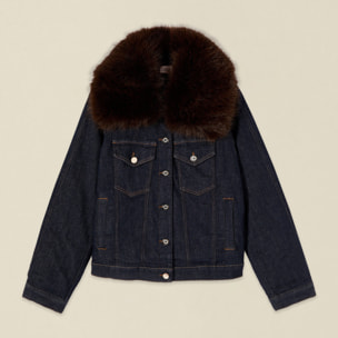 Oltre - Giubbotto in denim con collo peloso - Blu