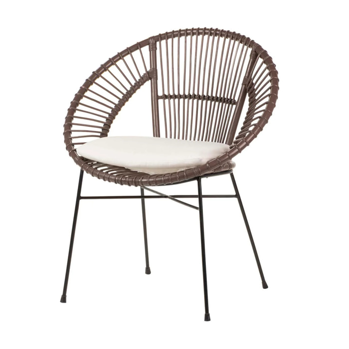 Silla Rattan Metal Cojin Blanco 72x60x87 Cm