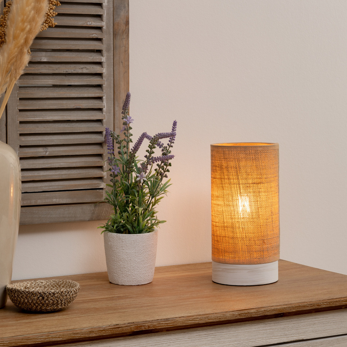 Lampe cylindre "Elva" lin beige H27cm