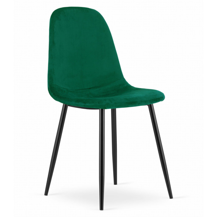 Set di 3 sedie Como in velluto verde bosco e gambe nere