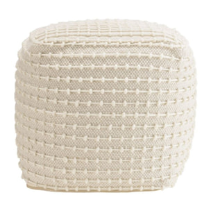 SACHA - Pouf carré en laine texturée couleur ivoire