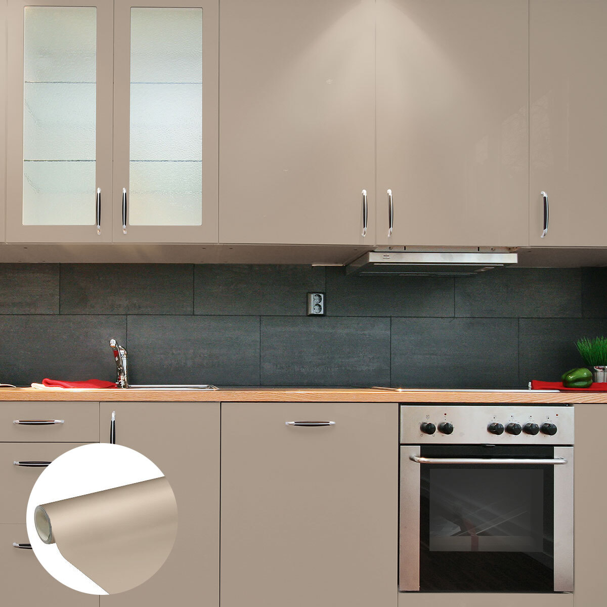 Rouleau adhésif décoratif Vinyle au Mètre - Taupe - Sticker Lavable Imperméable Mur Cuisine Meubles