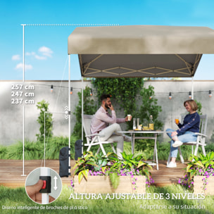 Carpa Plegable 2,4x2,4 m, Pop-up, Cenador de Jardín con UPF50+, Bloqueo Central, Altura Ajustable, Bolsa de Transporte, Sacos Arena, Gazebo para Exterior, Beige