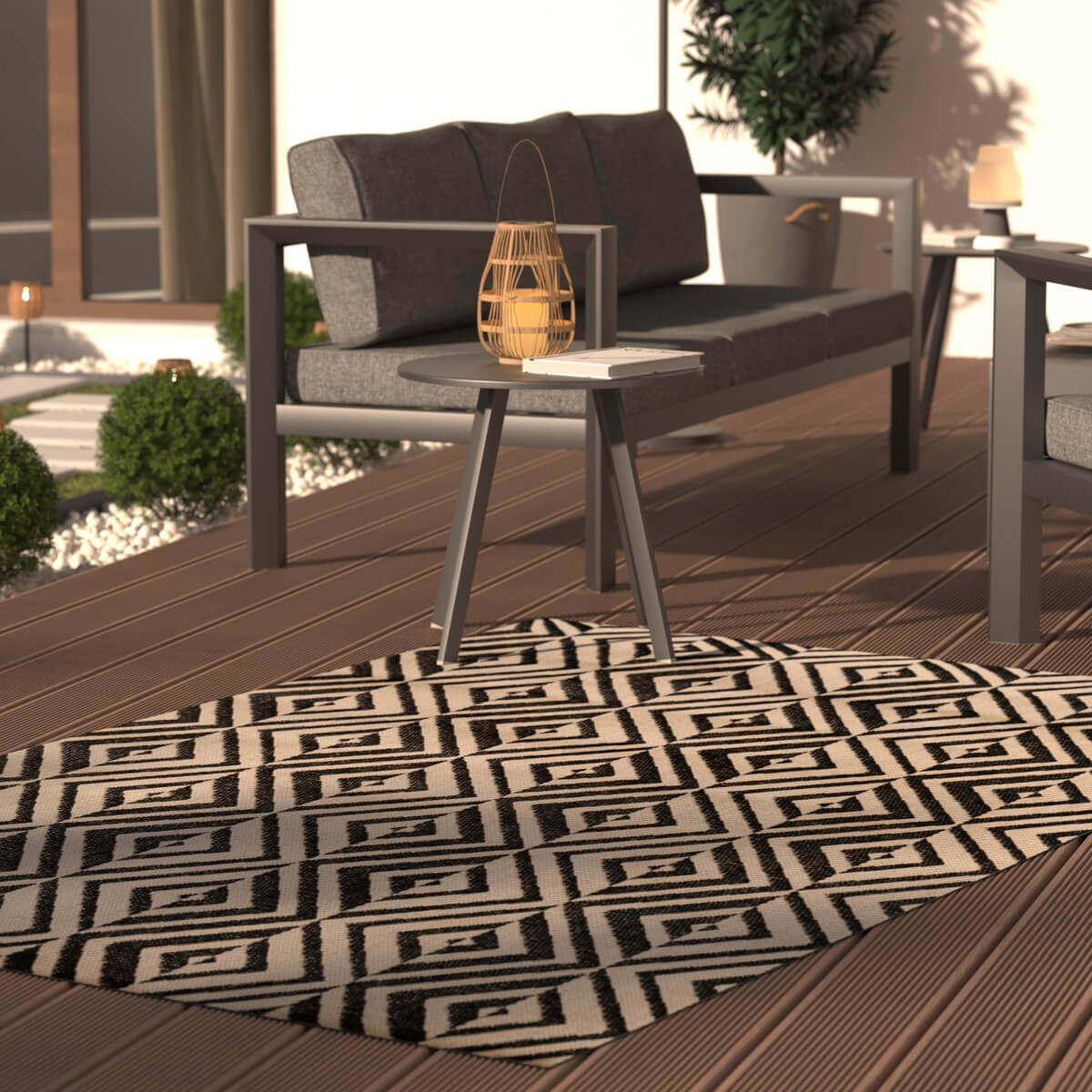 Tapis extérieur et intérieur - noir et blanc - 150x230 cm