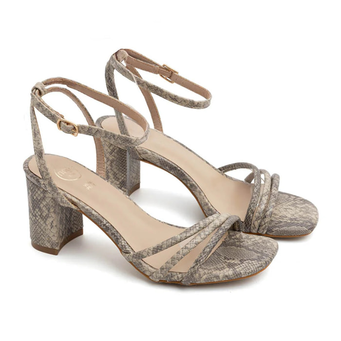 Sandalo multi-strip con tacco largo - KHAKI