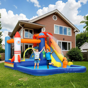 Castillo Hinchable con Soplador 5 en 1 Parque Acuático Hinchable para Niños con Tobogán Piscina de Chapoteo Escalada y Cañón de Agua para Exterior Interior 360x250x195 cm