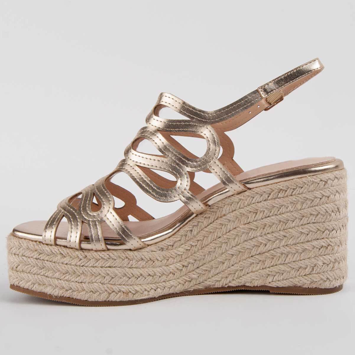 Sandalia De Cuña - Dorado - Altura: 8 Cm