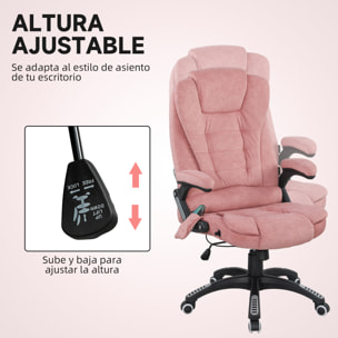 Silla de Oficina con Masaje de 6 Puntos Silla de Escritorio Giratoria con Función Basculante con Calefacción Altura Ajustable Respaldo Reclinable y Mando a Distancia 65x71x110-120 cm Rosa