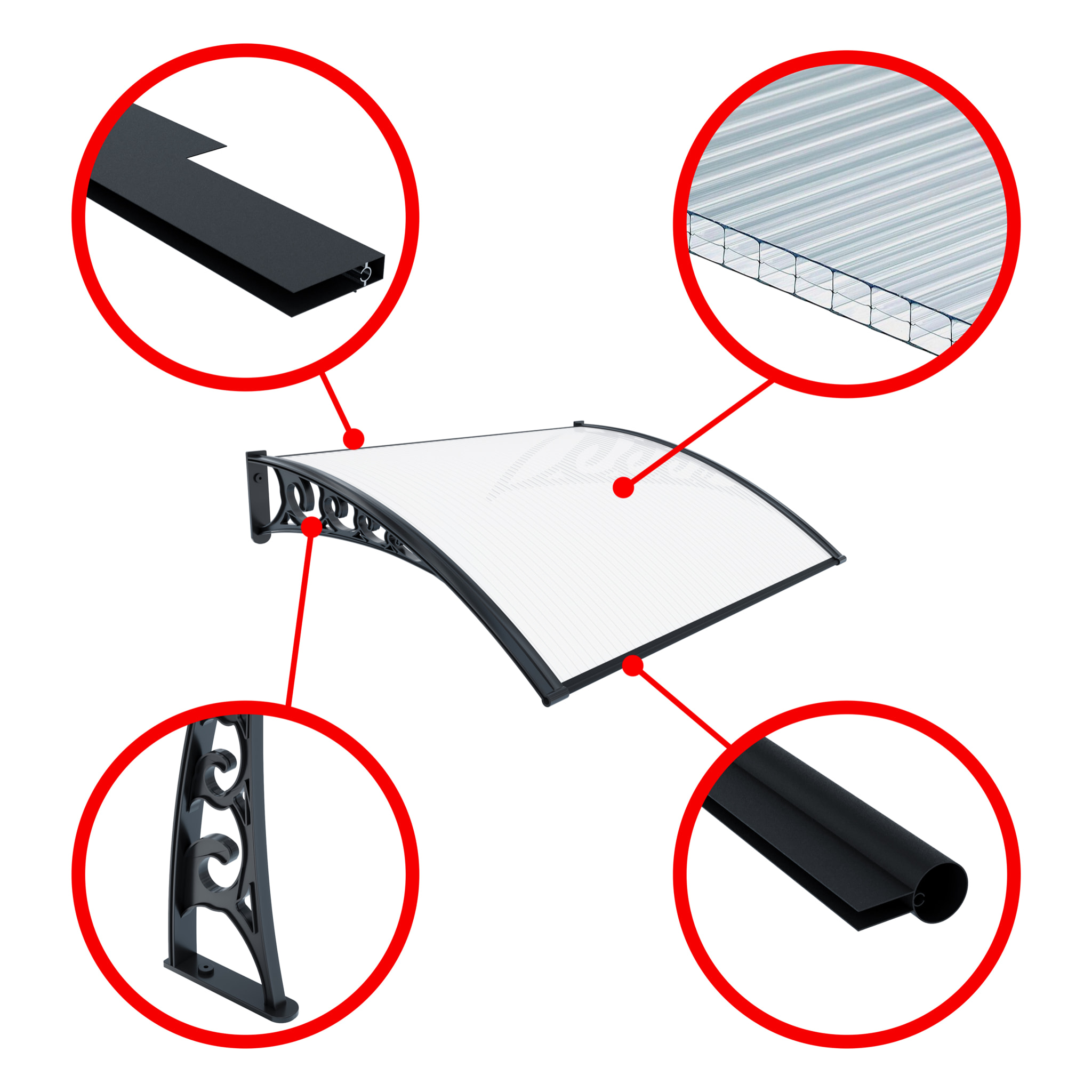 Pensilina Per Copertura In Policarbonato Alveolare Tettoia Modulabile Per Esterno Porte Balcone Finestre Elegante Resistente Trasparente 80 x 120 cm