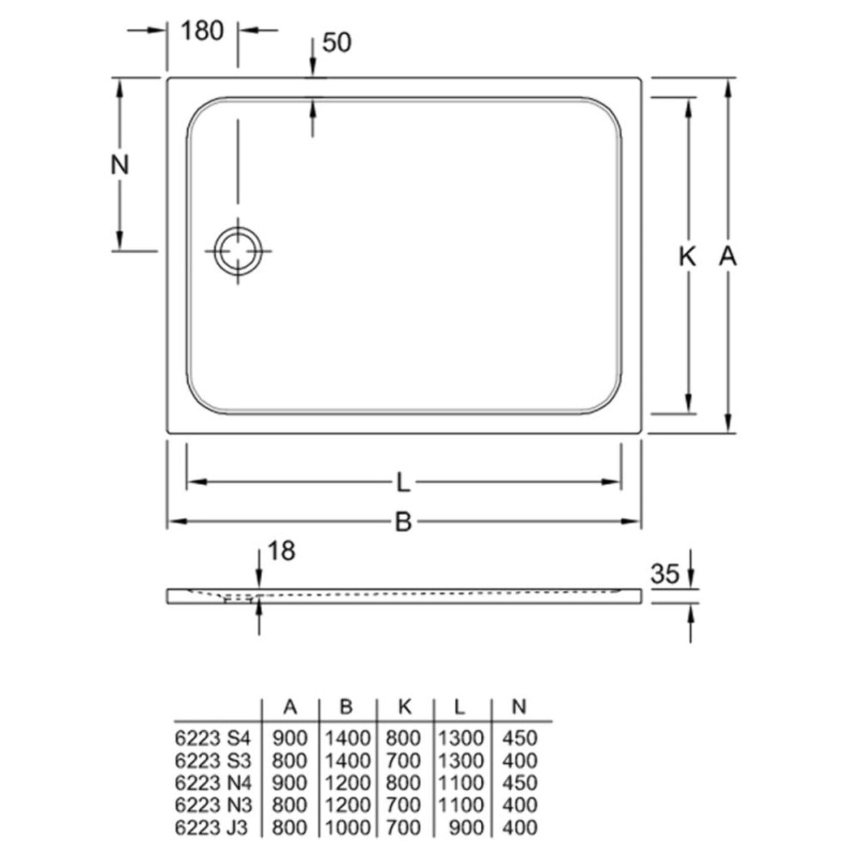 Receveur de douche antidérapant 140 x 90 Lifetime Plus céramique blanc
