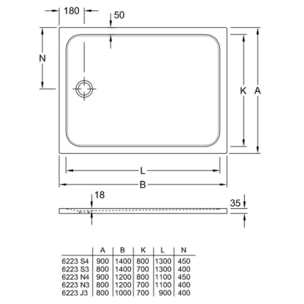 Receveur de douche antidérapant 140 x 90 Lifetime Plus céramique blanc