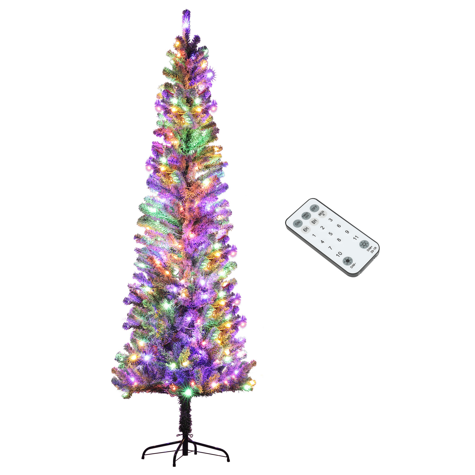 Árbol de Navidad 225 cm Árbol de Navidad Artificial con 220 Luces LED de Dos Colores 519 Ramas Control Remoto y Soporte de Acero Árbol Navideño para Salón Interior Verde