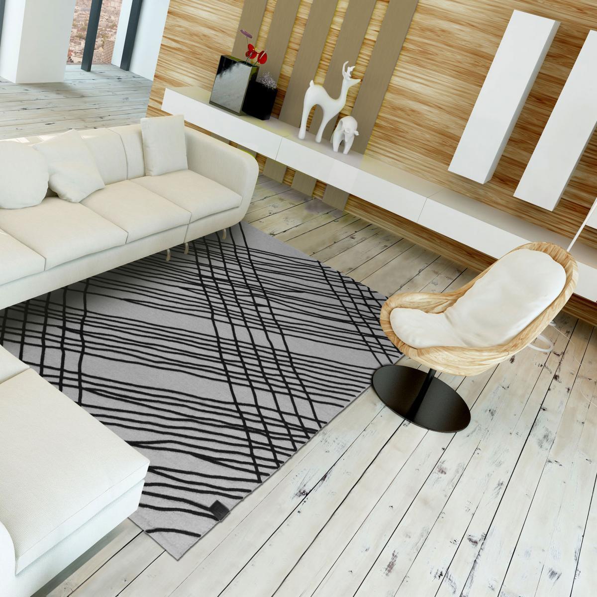 Tapis salon et chambre tissé en coton motif géométrique PURI