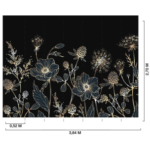 Papier peint fleurs sauvages dorées fond bleu nuit élégant Intissé