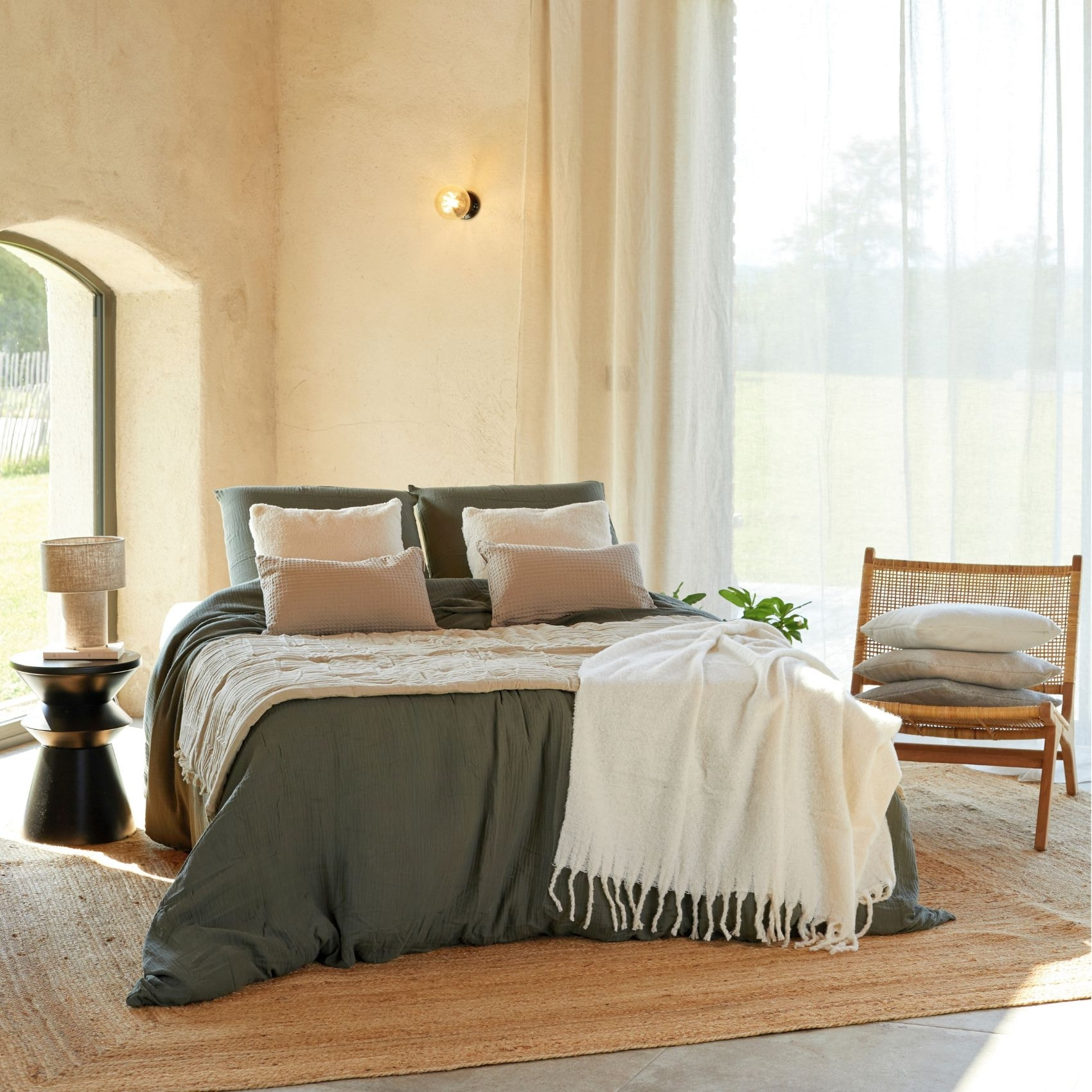 Parure de lit en gaze de coton - Kaki