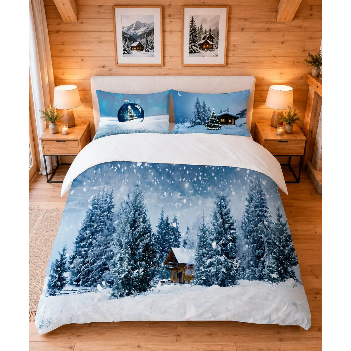 Parure Copripiumino Chalet paesaggio innevato 100% cotone