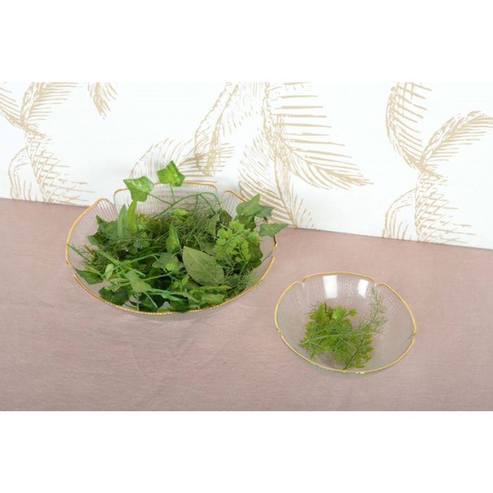 SALADIER FLORAL EN VERRE AVEC BORDS DORES 25CM