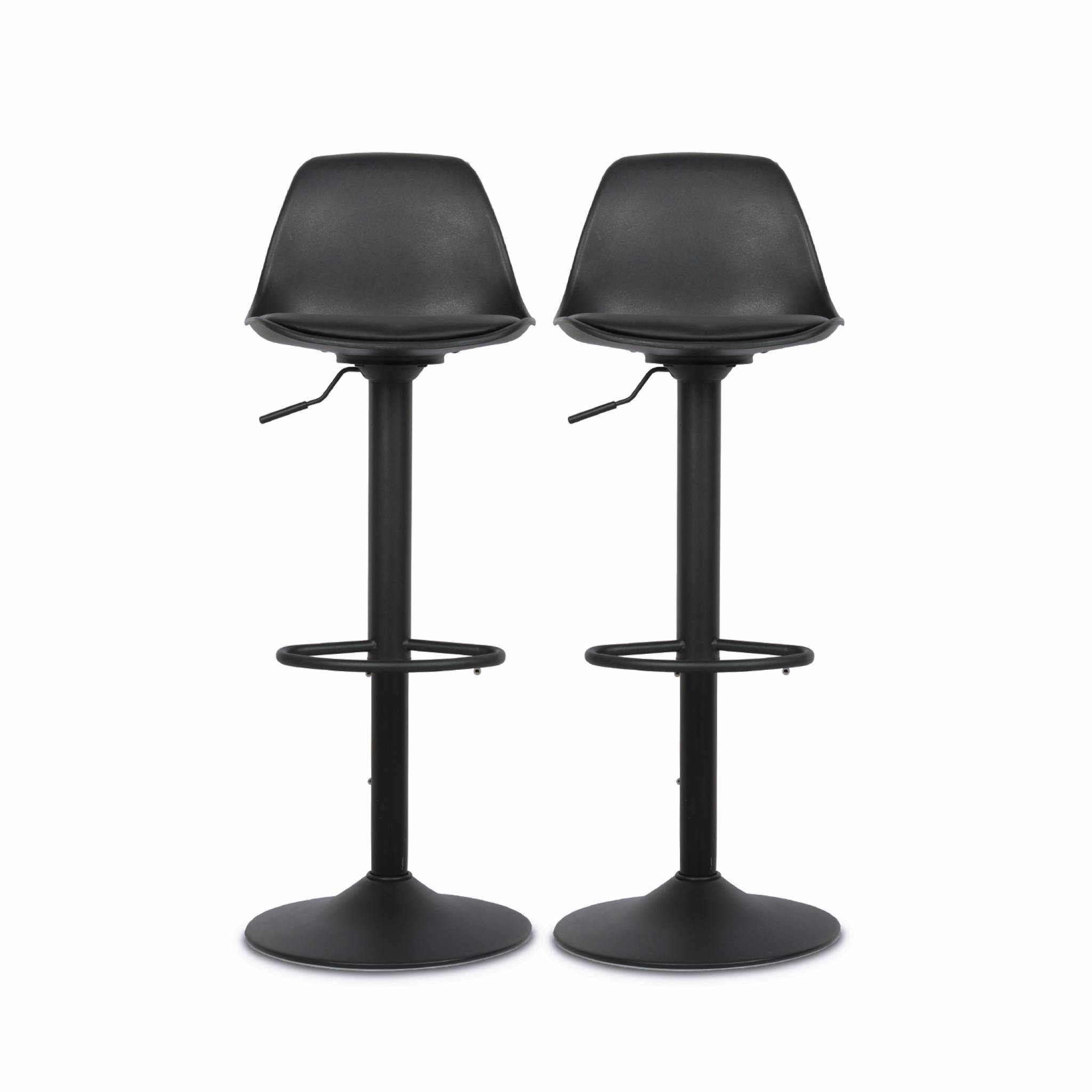 Lot de 2 tabourets de bar réglables 61.5/83.5cm - Noah - simili cuir noir - hauteur réglable. repose-pieds