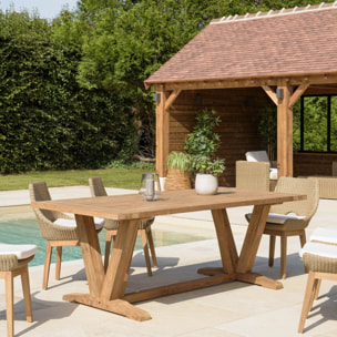 KALLY - Ensemble de jardin (table et chaises) en bois teck recyclé et rotin synth. 6 pers