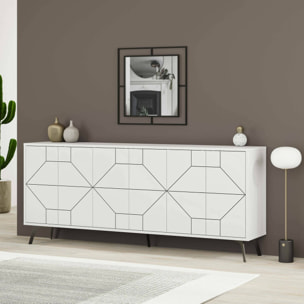 Credenza Dlabrocc, Buffet da soggiorno, Madia da salotto, Dispensa da cucina, 184x35h77 cm, Bianco