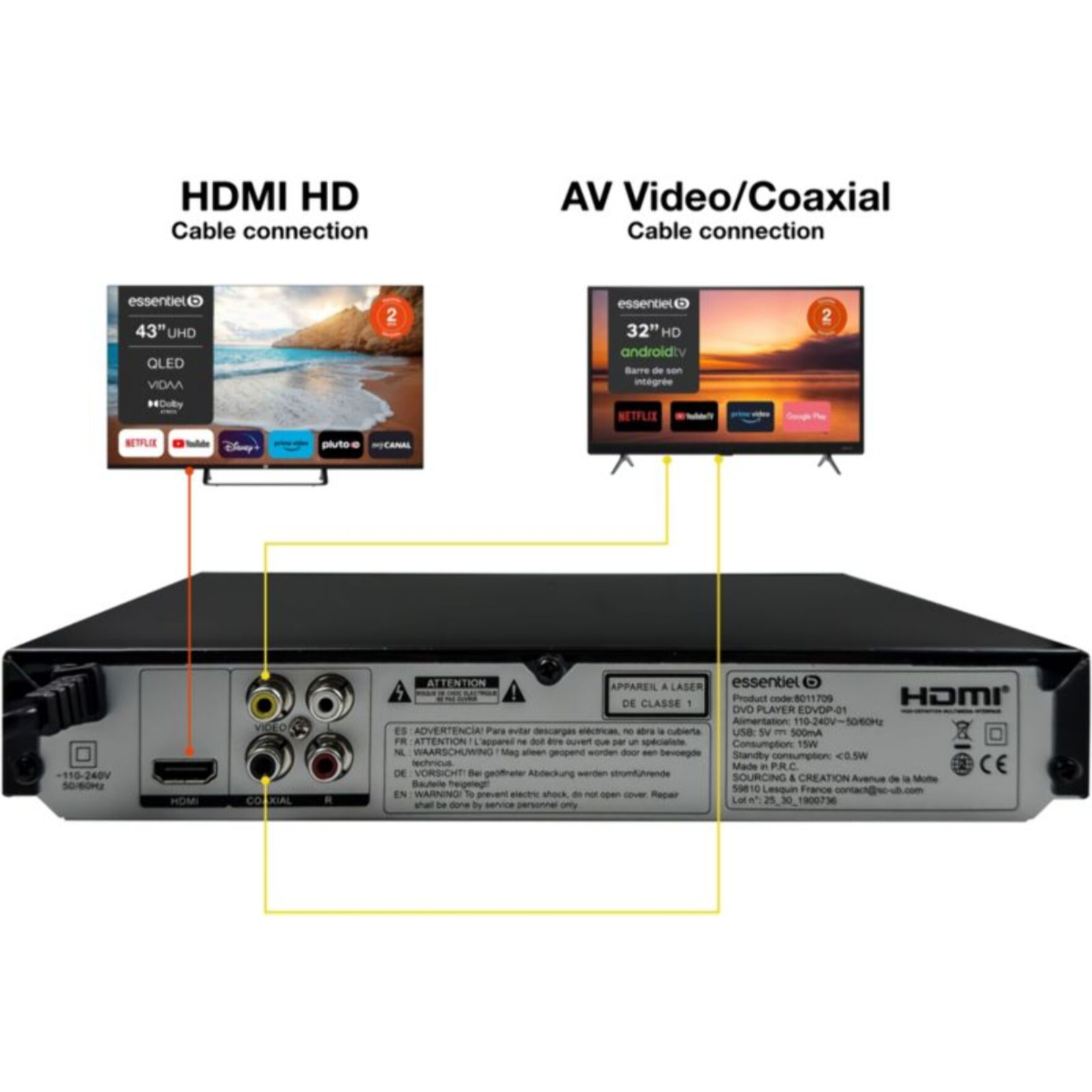 Lecteur DVD ESSENTIELB Color Noir 2