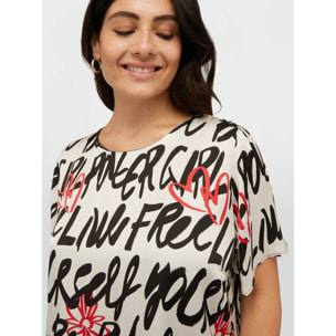 Fiorella Rubino - Blusa de raso con logos y corazones - Negro