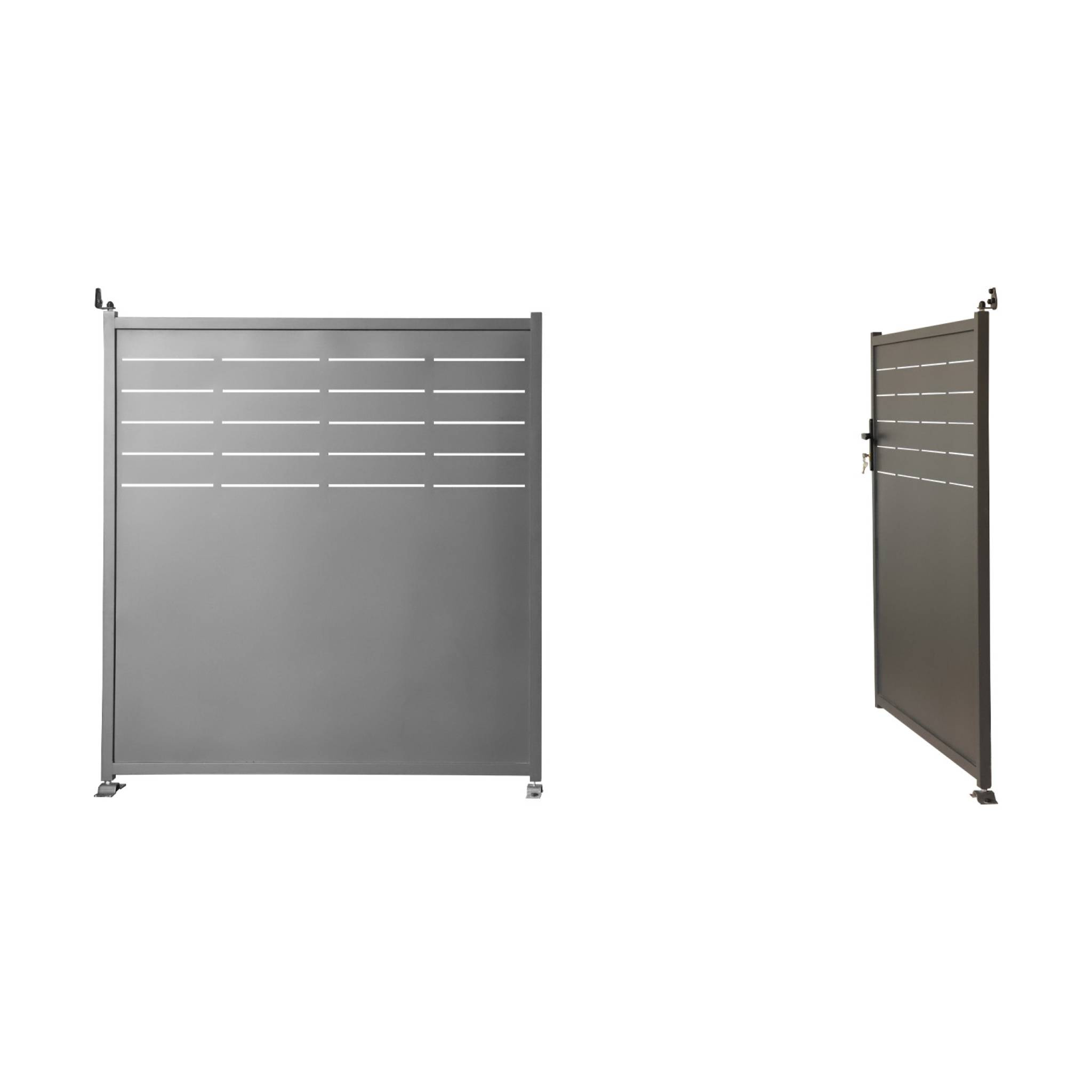 Portail de jardin acier galvanisé anthracite 2 portes avec serrure et poignée. fixation mur et sol - Axis