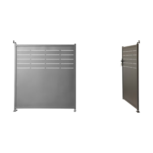 Portail de jardin acier galvanisé anthracite 2 portes avec serrure et poignée. fixation mur et sol - Axis