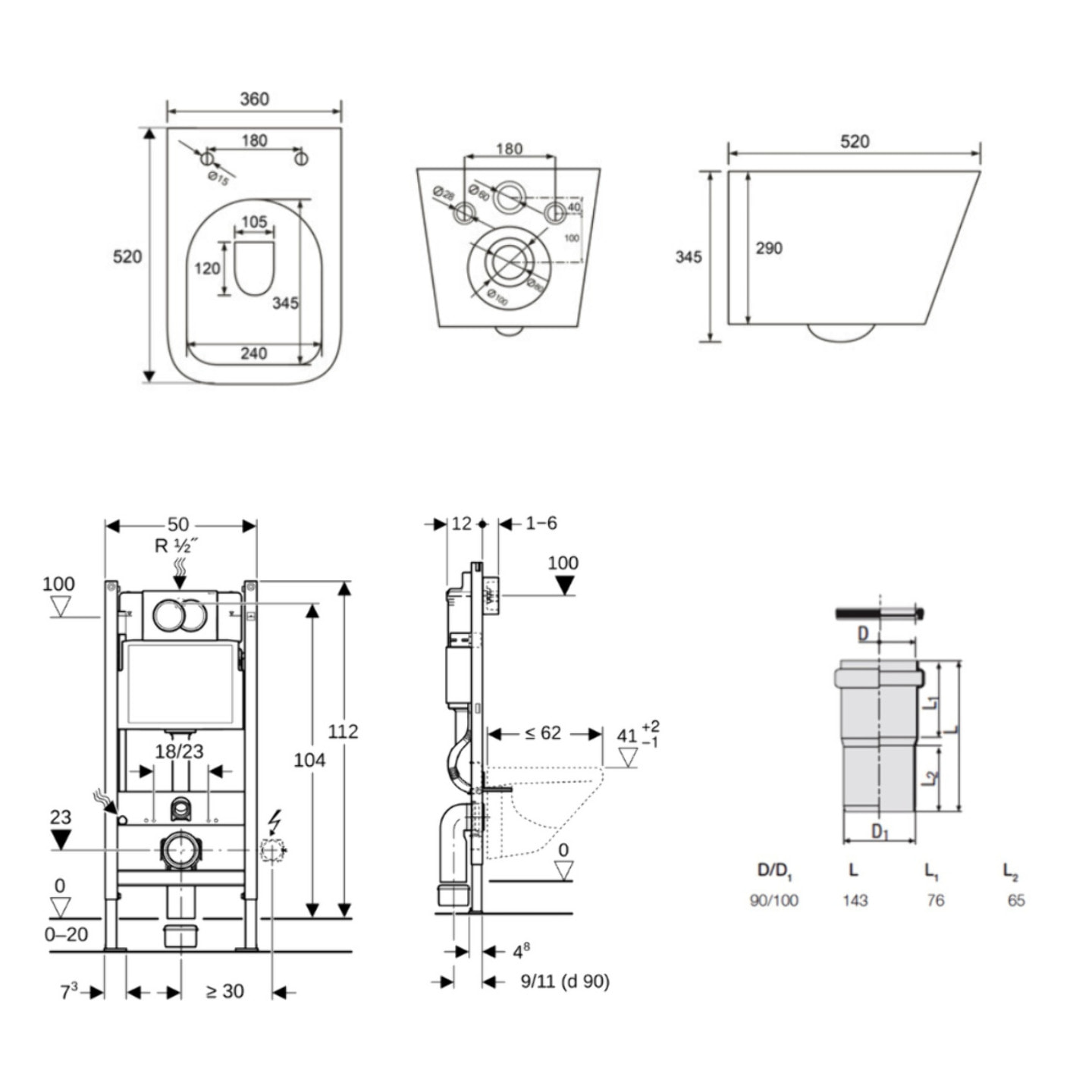 Delta pack WC bâti 112cm + WC suspendu sans bride Swiss Aqua Technologies avec abattant SoftClose + plaque (GEBSTINFWR01MAN-FR)