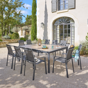 Table de jardin extensible carrée "Évasion" effet bois honey & argile 10 places lates en aluminium