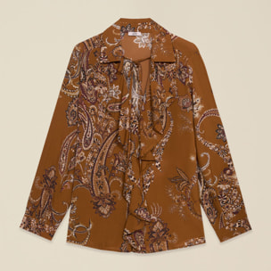 Oltre - Blusa estampada con volantes - Marrón