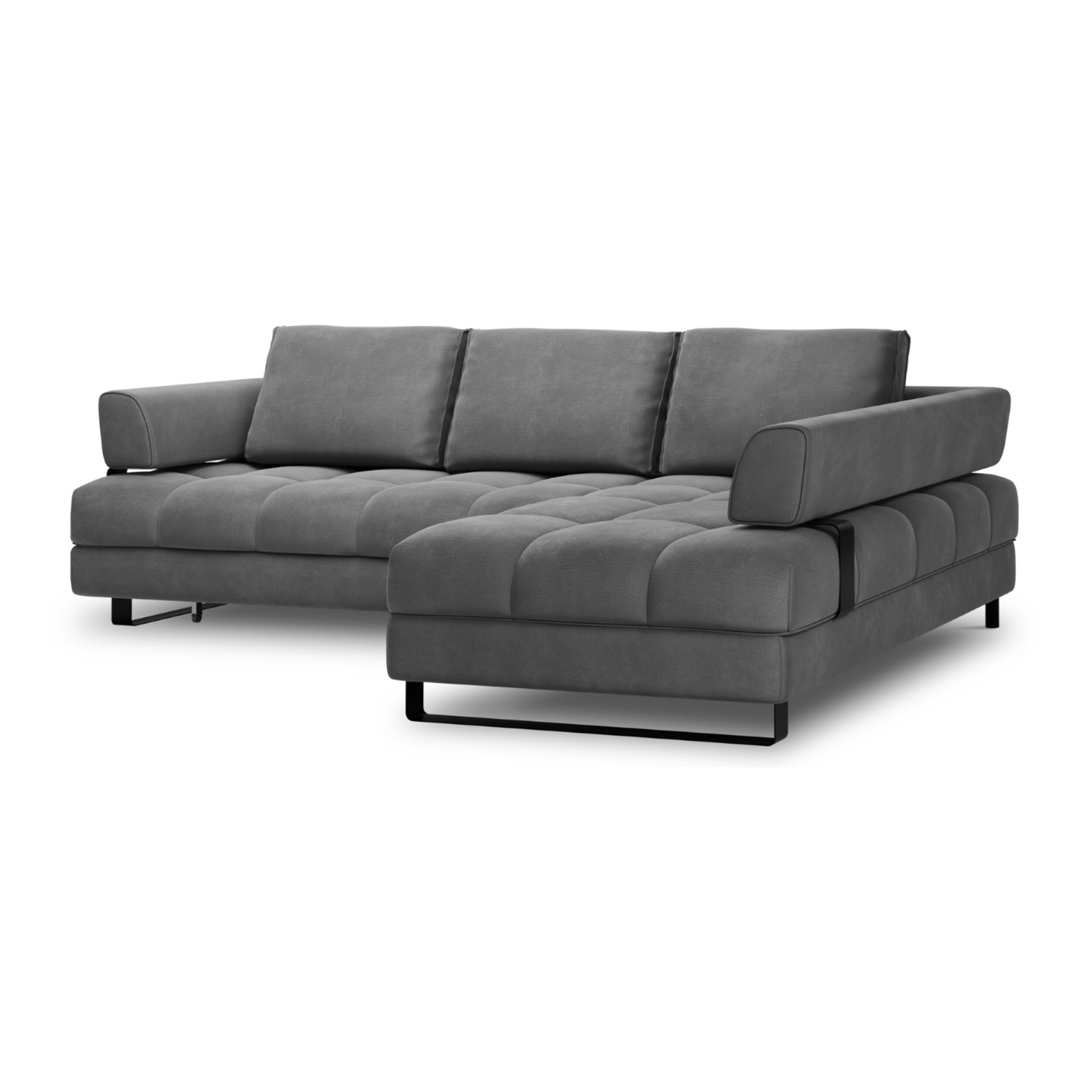 Canapé d'angle droit convertible avec coffre de rangement "Clinton" 5 places en velours gris foncé