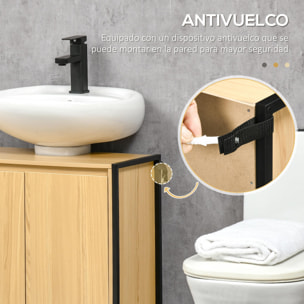 Mueble para Debajo del Lavabo Armario de Suelo para Baño de Madera con 2 Puertas y Estante Ajustable Interior Estilo Industrial Antivuelco 60x30x65,2 cm Roble